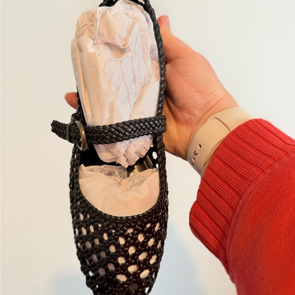 Woven Mary Jane Flat - Black- New!